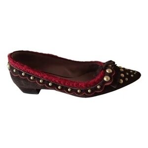 MIU MIU Brown Suede Studded Pointy Toe Flats Size 41